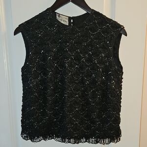 Winkelman's Black Vintage Hand-Beaded Silk Blend Tank, Sz 12 | Maximalism, Silk